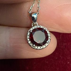 Sterling Silver .925 Diamond Round Garnet Necklace
